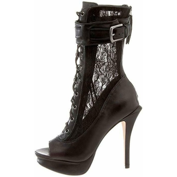 NIB 10 Creative Recreation Leather and Lace Black Peeptoe Boots - Picture 1 of 12